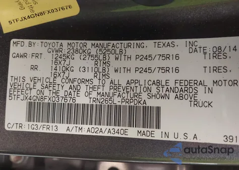 2015 Toyota Tacoma Prerunner z USA, uszkodzony, nr VIN 5TFJX4GN8FX037676